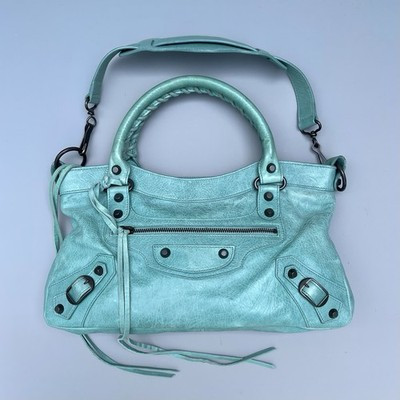 Balenciaga Classic Mini City 2Way Bag Handbag Shoulder Bag Leather Teal | eBay US