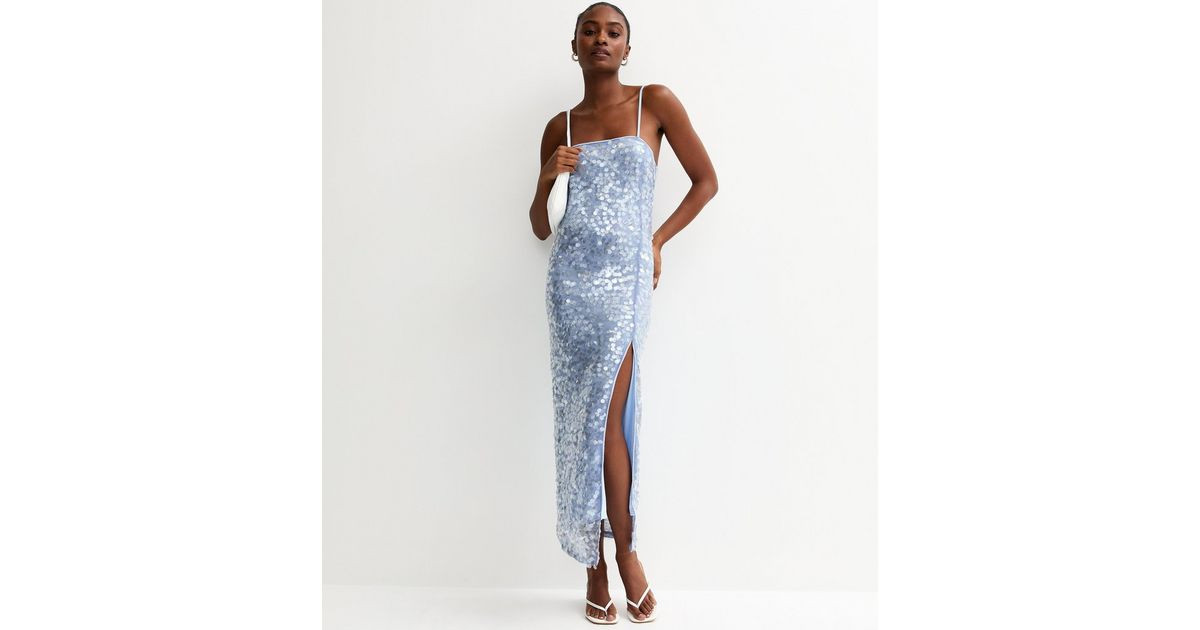 Light Blue Sequin Strappy Tie Back Maxi Dress | New Look | New Look (UK)