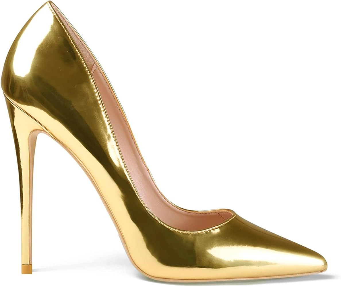 GENSHUO Women's 4.7 Inch Pumps Pointy Closed Toe Stiletto Sexy High Heels Slip on Porm Party Wedd... | Amazon (US)