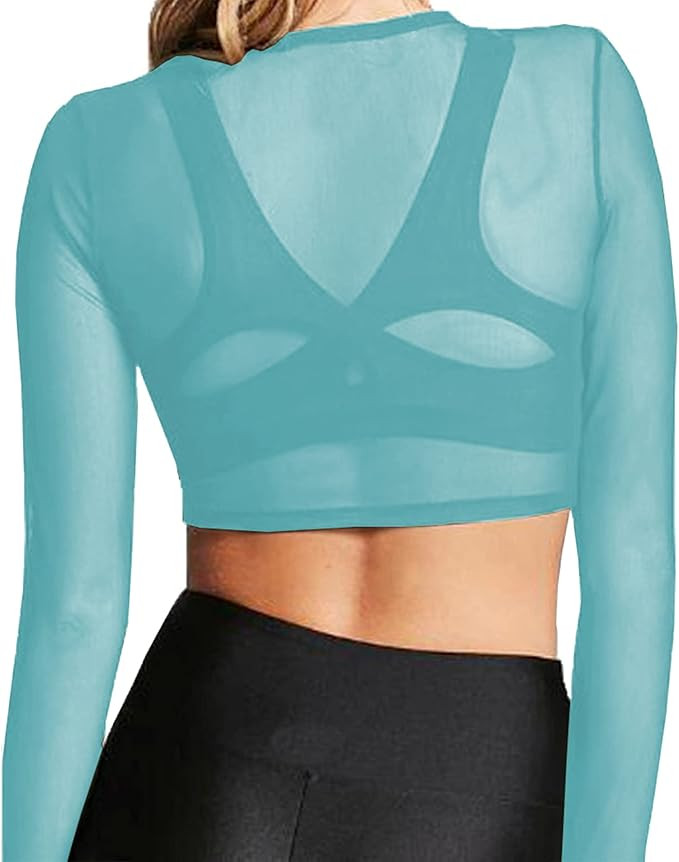 BelleLovin Women's Sheer Mesh Long Sleeve Crop Top Sexy Tee Blouse | Amazon (US)