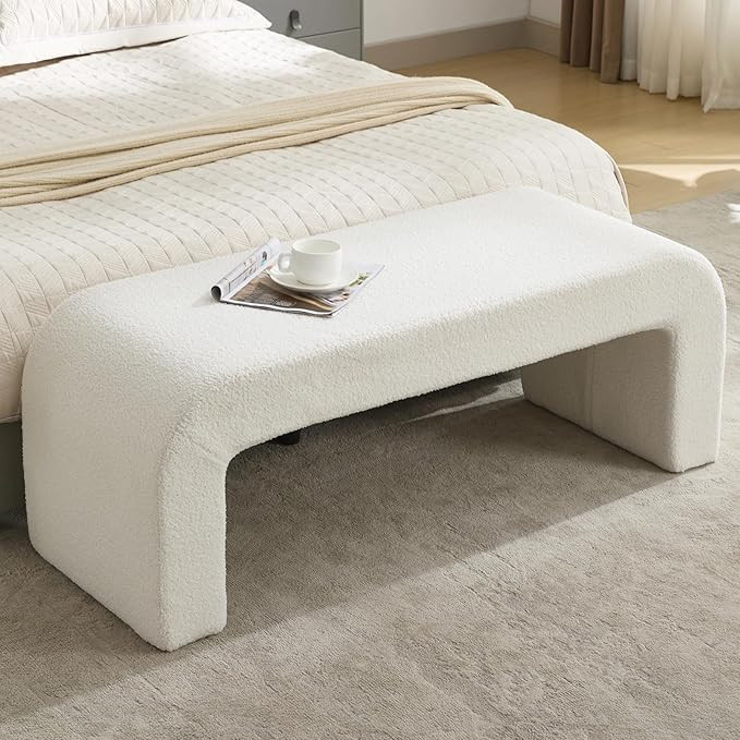 49 Inch Entryway Bench Modern Teddy Fabric Upholstered End of Bed Bench, Faux Fur Bedroom Ottoman... | Amazon (US)
