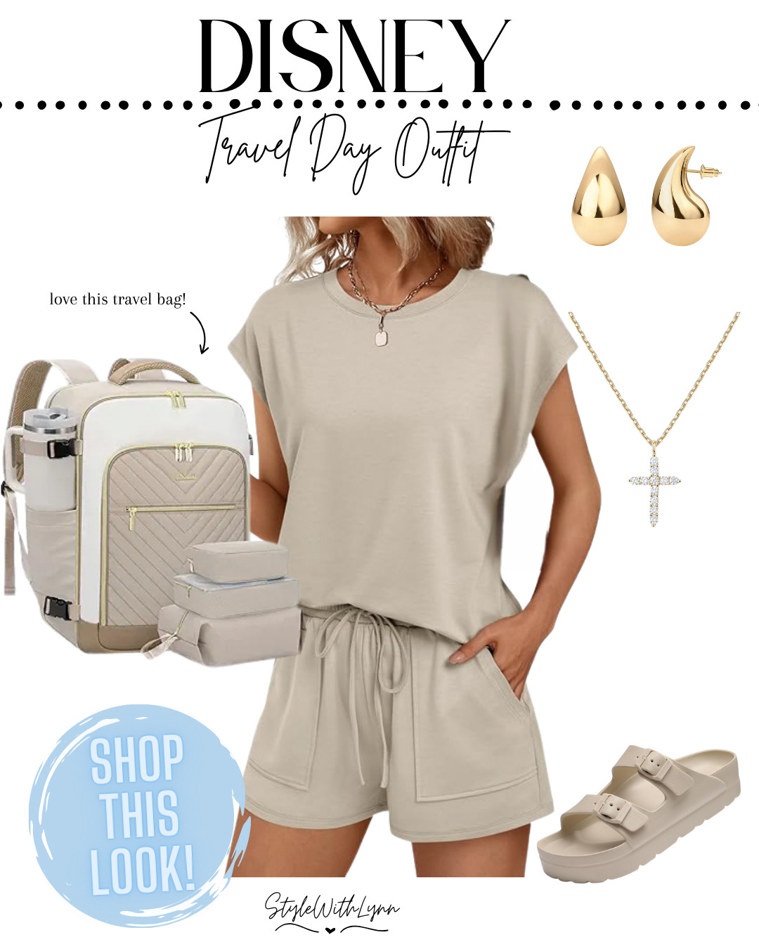 Headed to Disney soon? 🎢✨ This neutral matching set is perfect for travel day — comfy enough for the airport or car ride, and cute enough for checking in at the resort! Paired it with my go-to travel backpack (seriously fits everything!) and easy slide sandals. Added simple gold jewelry to elevate the look. 🤍✨

Everything is linked right here — shop the full outfit below! ⬇️
#LTKtravel #LTKDisney #DisneyStyle #TravelDayOutfit #ComfyChic #ParkReady #MatchingSet #NeutralStyle #StyleWithLynn 

 

#LTKStyleTip #LTKTravel