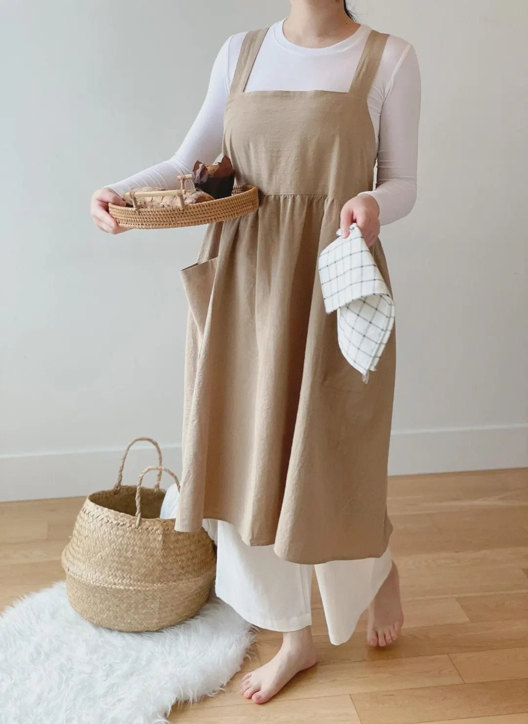 Oversize Soft Cotton Cross Back Apron, Apron with Double Pockets | Etsy (US)