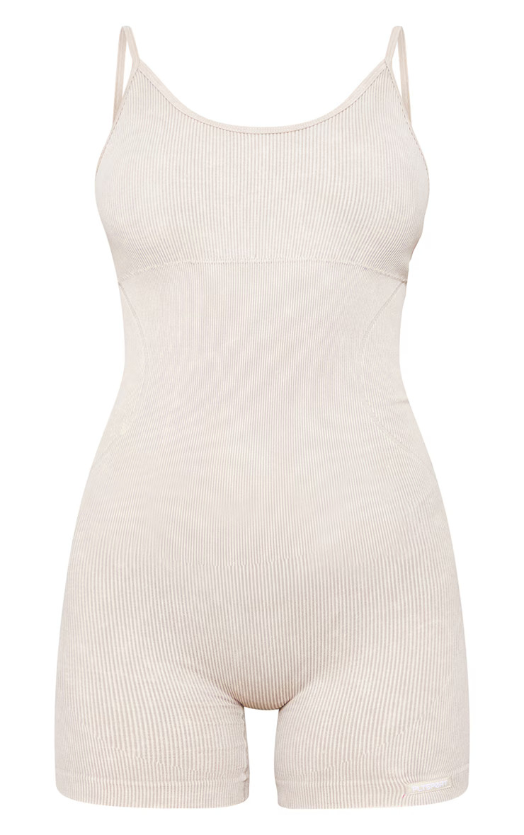 Oatmeal Acid Wash Seamless Mini Gym Unitard | PrettyLittleThing US