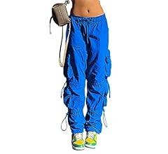 QYANGG Baggy Parachute Pants for Women& Girls Drawstring Elastic Low Waist Ruched Cargo Pants Mul... | Amazon (US)
