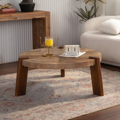 Rustic Round Wood Coffee Table, Natural Center Table Accent Table - ModernLuxe | Target