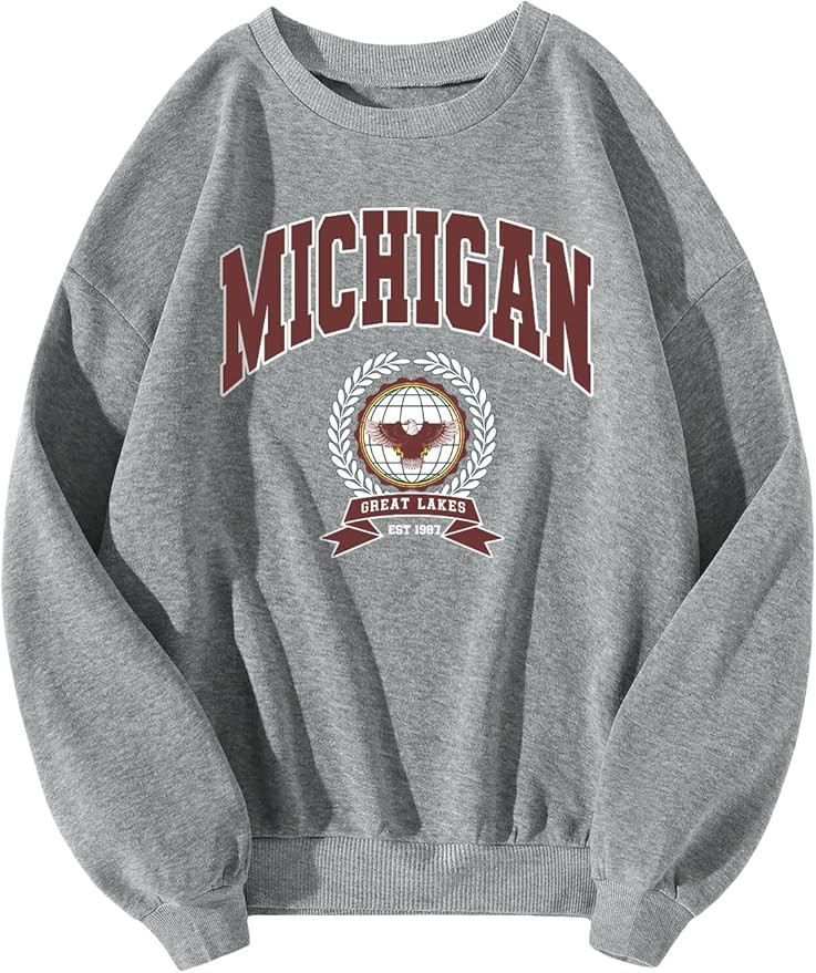 WDIRARA Women's Letter Graphic Print Round Neck Long Sleeve Sweatshirt Tops Grey Red XL at Amazon... | Amazon (US)