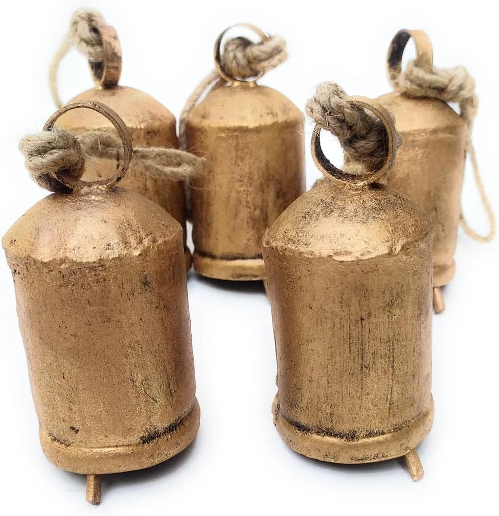 Rustic Metal Gold Cylinder Shape (12CM) Tin Cow Bells Christmas Festive Décor Bells (Set of 5) | Amazon (US)