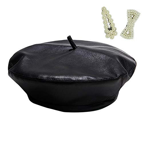 MINGSEECESS Women PU Leather French Black Beret Hat Causal Beanie Hat | Amazon (US)