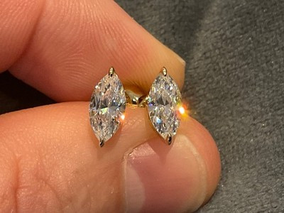 1.5 Carat Lab Created Diamond Marquise Solitaire Earrings 14k Gold Plated 925 | eBay UK