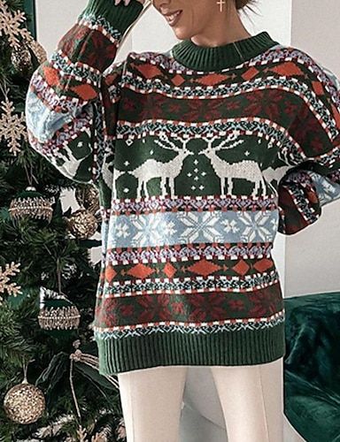 Women's Ugly Christmas Sweater Pullover Sweater Jumper Crochet Knit Knitted Animal Crew Neck Styl... | Lightinthebox