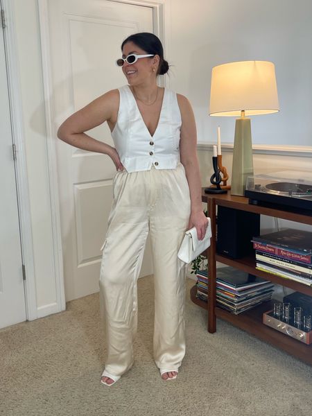 White cropped vest (medium) | cream satin pants (Gentle Fawn, can’t link) | white heels | white sunglasses 

Bride to be; bachelorette party outfit

#LTKstyletip #LTKwedding #LTKmidsize