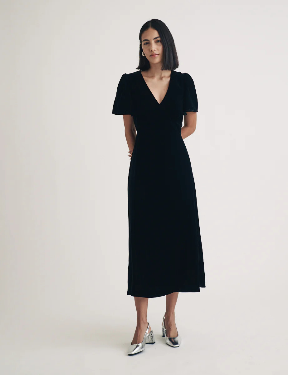 Black Velvet Atlas Midi Dress | Nobody's Child