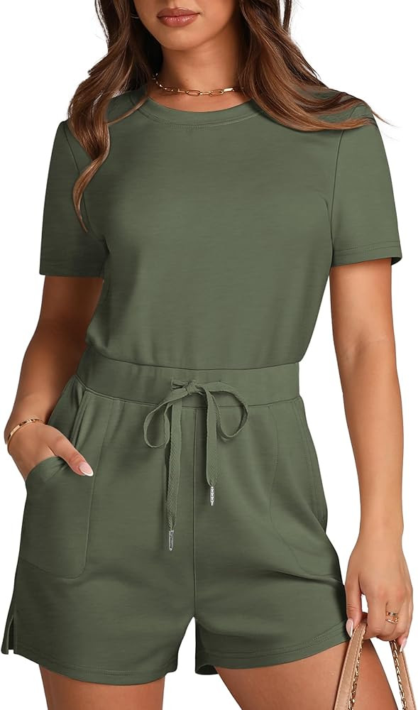 XIEERDUO Rompers for Women 2024 Summer Crewneck Short Jumpsuit Casual Loose Short Sleeve One Piec... | Amazon (US)
