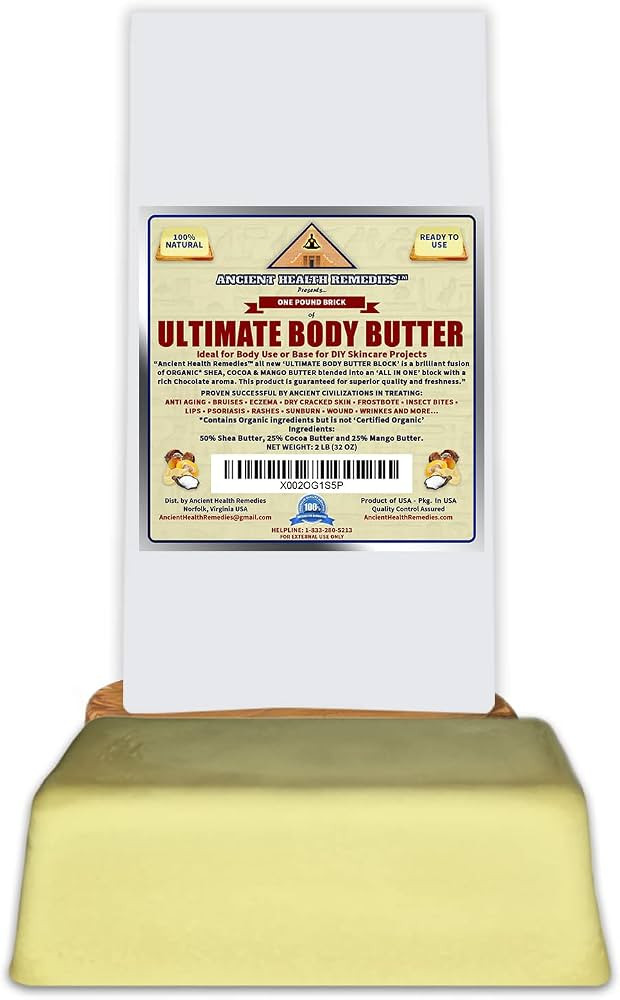 ANCIENT HEALTH REMEDIES Organic Shea, Cocoa, Mango Butter ULTIMATE BODY BUTTER Raw, Unrefined Ski... | Amazon (US)