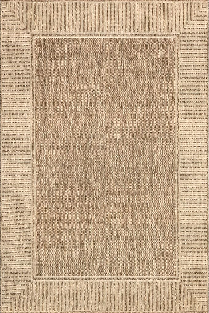 nuLOOM 7x9 Outdoor/Indoor Asha Area Rug, Light Brown, Casual Design With Striped Border, Stain Re... | Amazon (US)