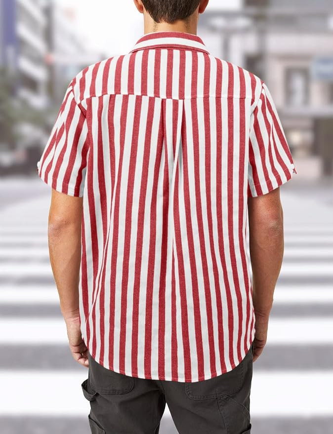 YRW Men's Casual Short Sleeve Button Down Striped Shirt Regular Fit Beach Yoga Work Fashion Shirt... | Amazon (US)