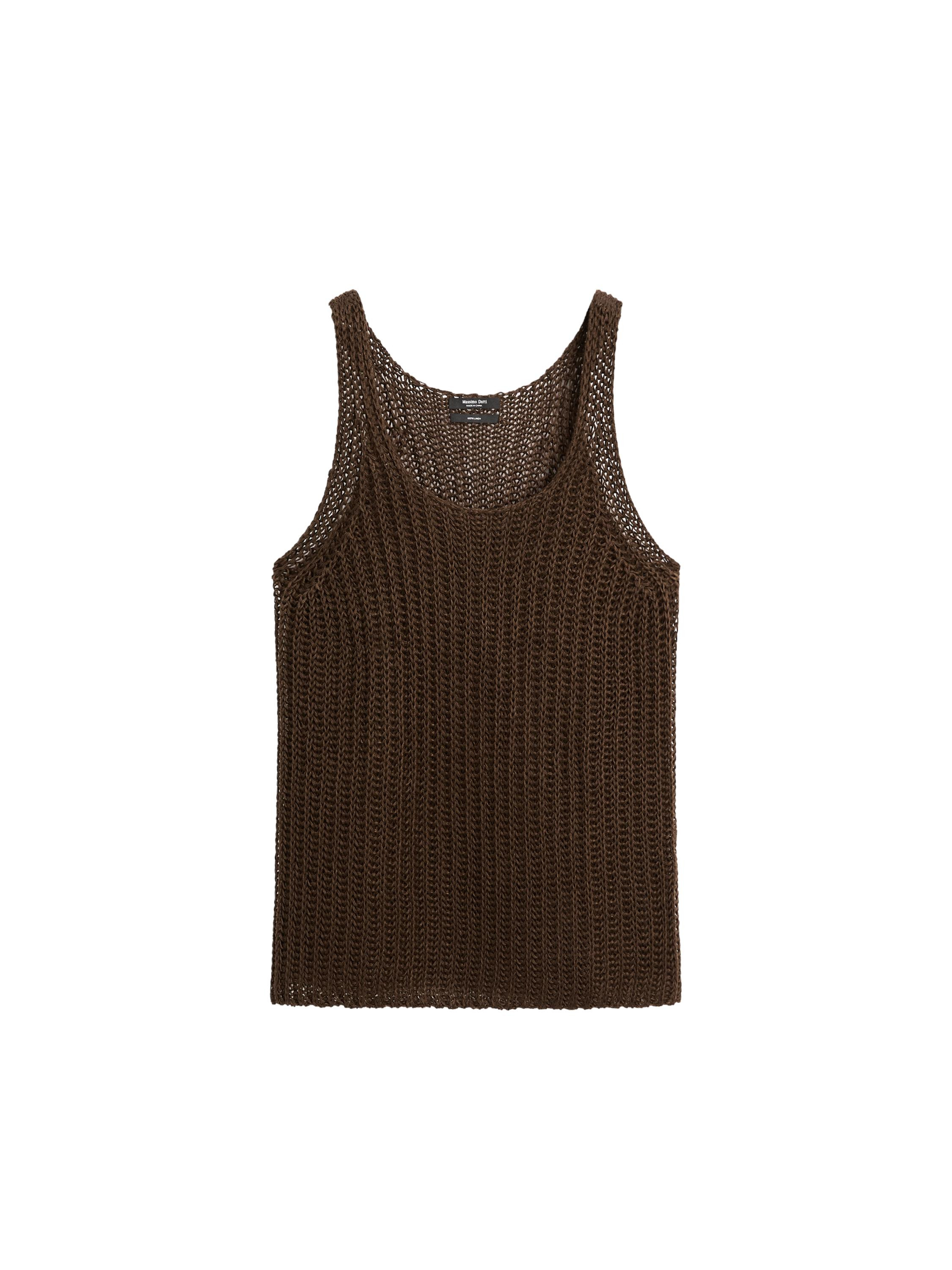 Knit top made of 100% linen fabric. Round neck. Straps. Openwork fabric . | Massimo Dutti US