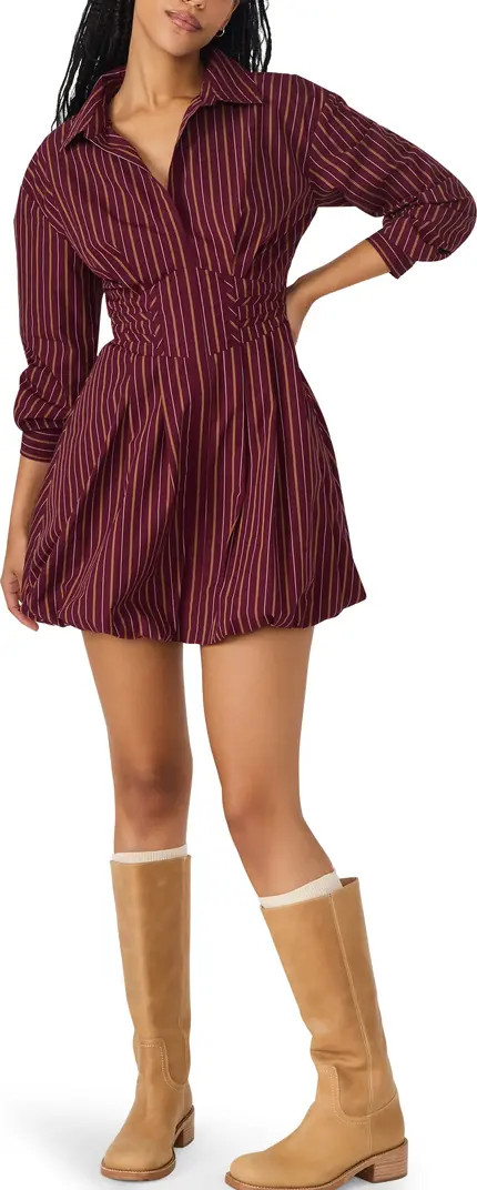 Arielle Long Sleeve Bubble Hem Cotton Mini Shirtdress | Nordstrom