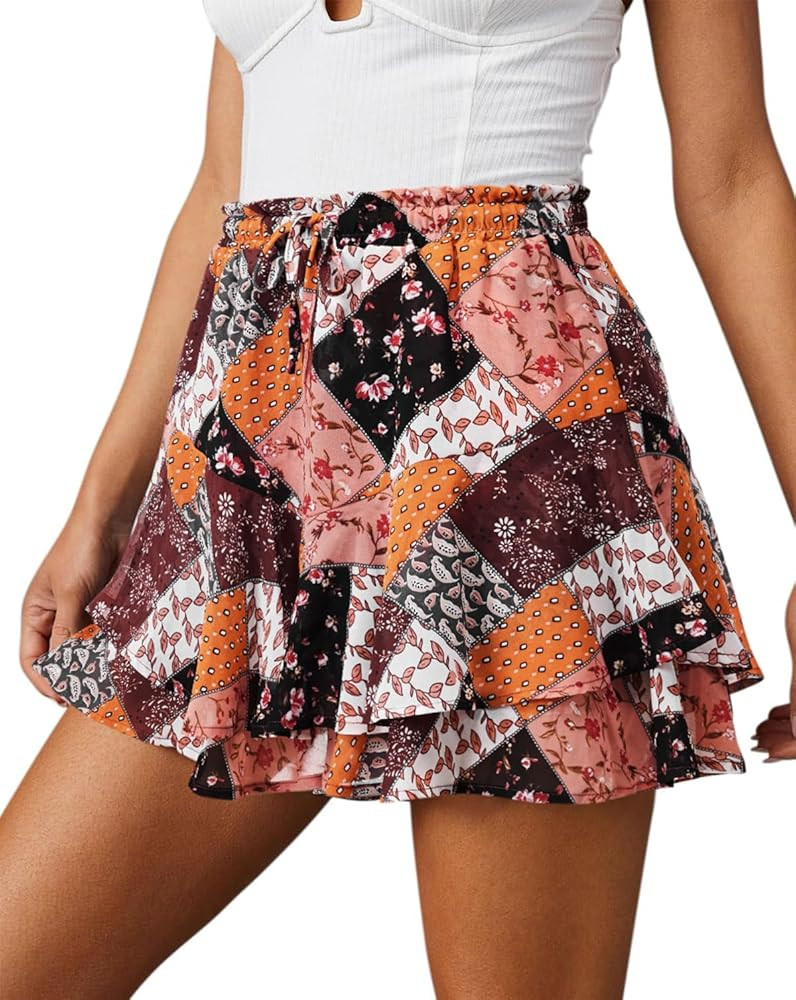 Flowy Shorts for Women Casual Cute Floral Skorts Chiffon Ruffle Tennis Mini Skirts Butterfly Summ... | Amazon (US)