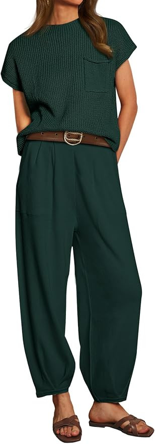 LILLUSORY 2 Piece Outfits For Women Trendy Lounge Sets Cozy Knit Sweater Short Sleeve Fashion Lou... | Amazon (US)