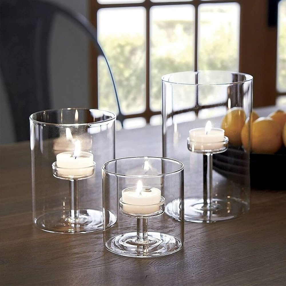 Set of 3 Cylinder Glass Decorative Hurricane Candle Holder Clear Votive Candle Holders Table Cent... | Amazon (US)