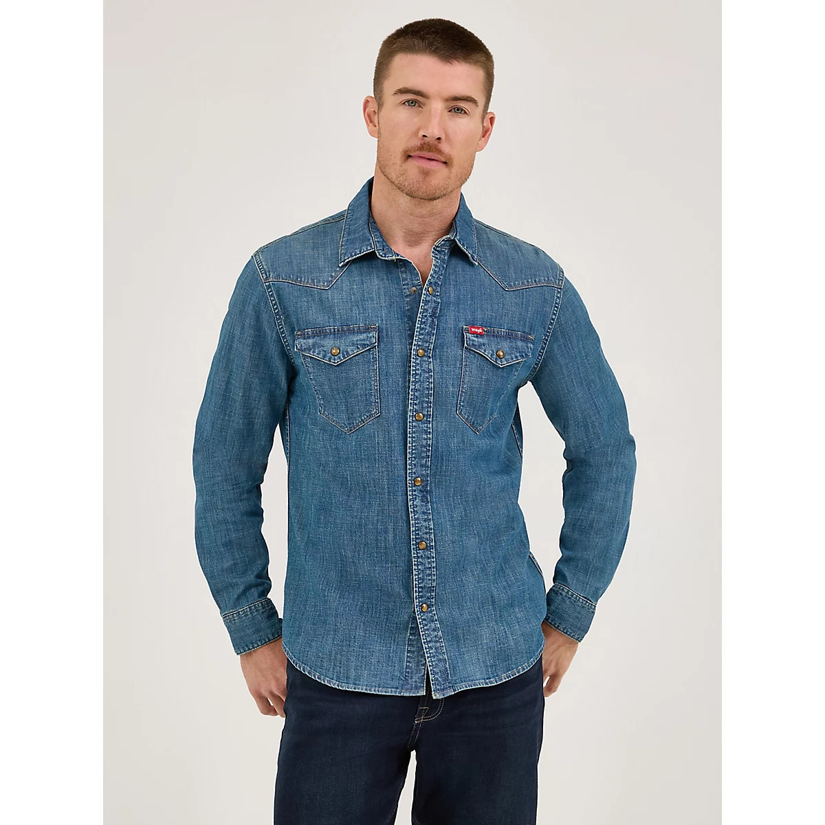Men's Denim Western Snap Shirt in Trail Wash | Wrangler