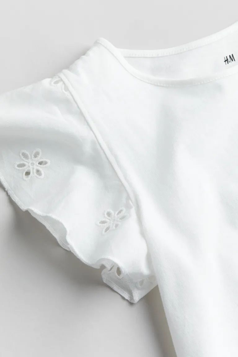 Jersey Top with Eyelet Embroidery - White - Kids | H&M US | H&M (US + CA)