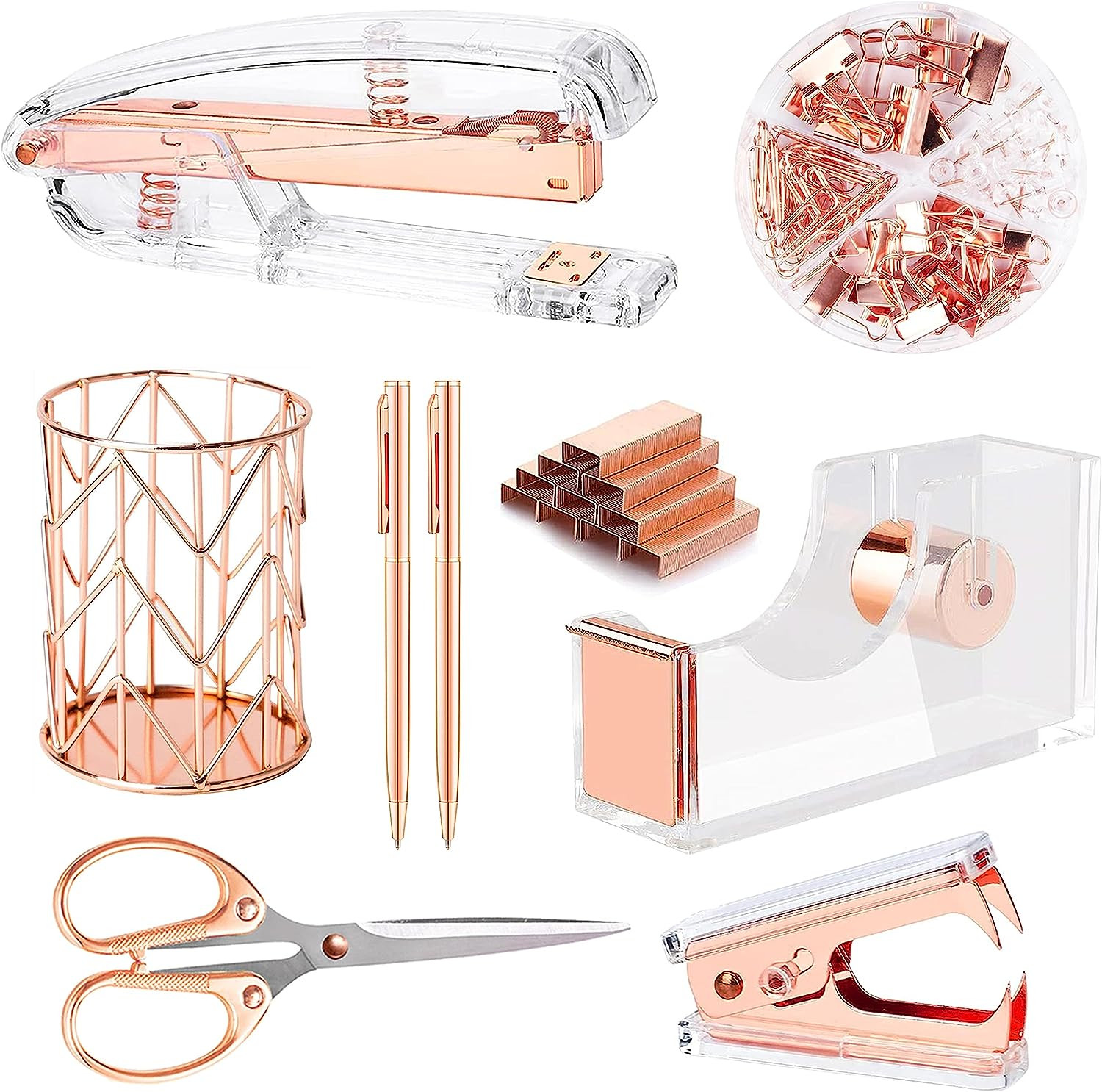 Rose Gold Desk Accessories, Acrylic Stapler Set Staple Remover, Tape Holder, Pen Holder, 2 Ballpo... | Walmart (US)
