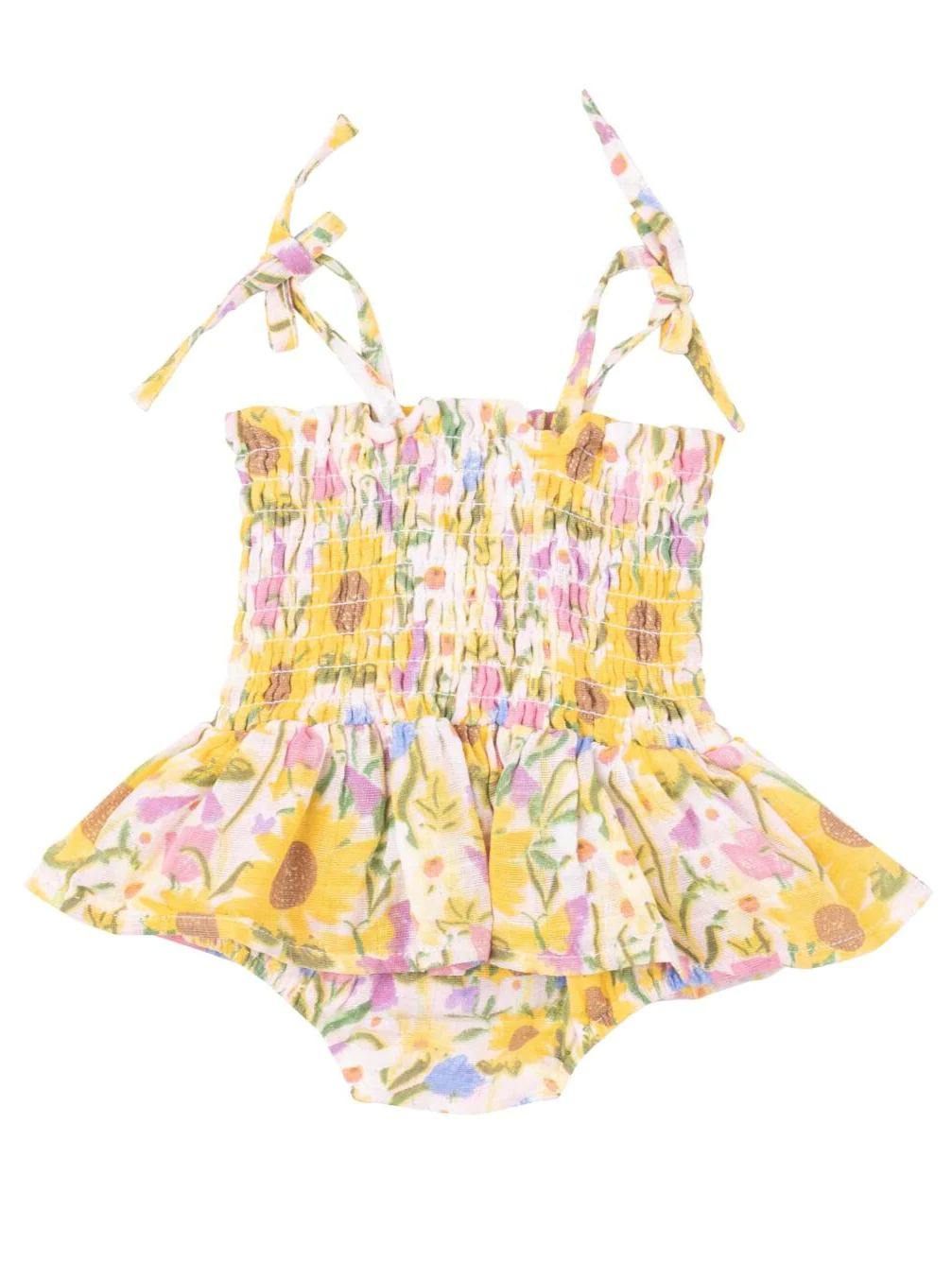 Smocked Bubble w/ Skirt, Sunflower Dream Floral | SpearmintLOVE