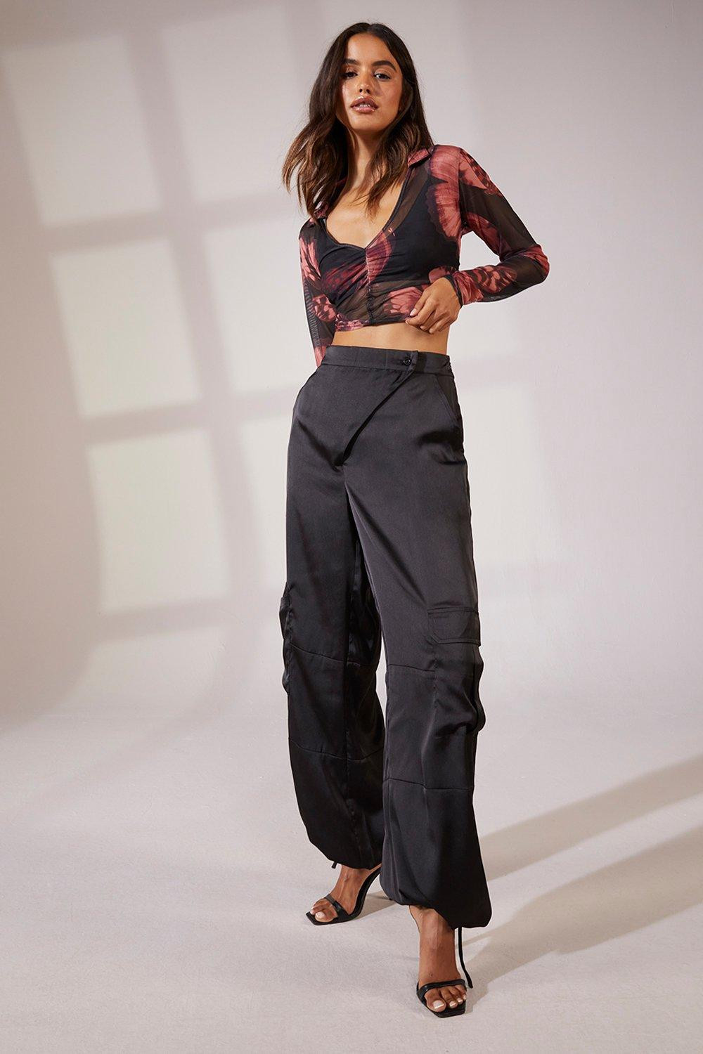 Womens Satin Cargo - Black - 8 | Boohoo.com (US & CA)