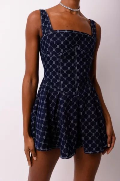 Remi Diamond Denim Skater Mini Dress | Urban Outfitters (US and RoW)