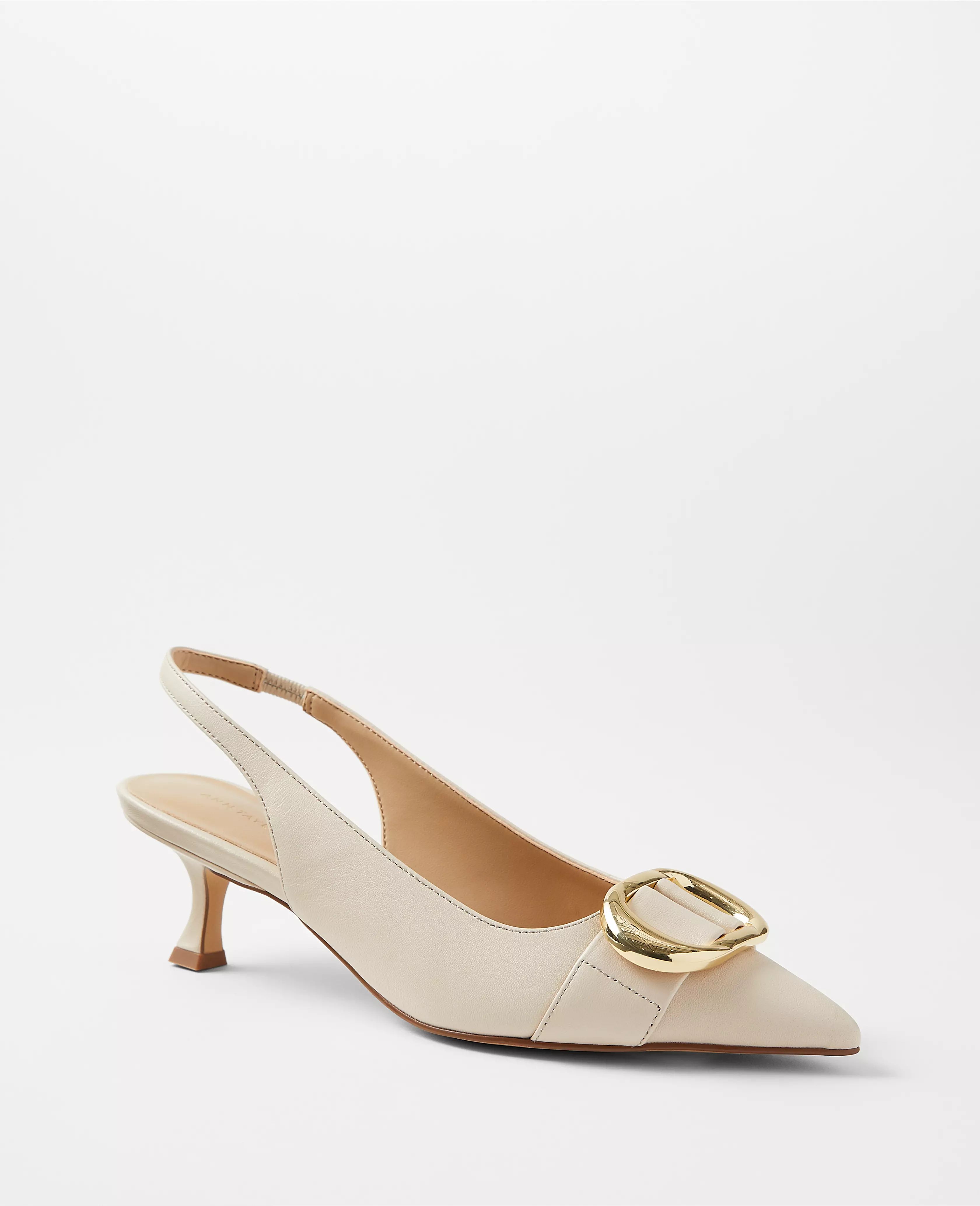 Leather Buckle Pointy Toe Slingback Pumps | Ann Taylor (US)
