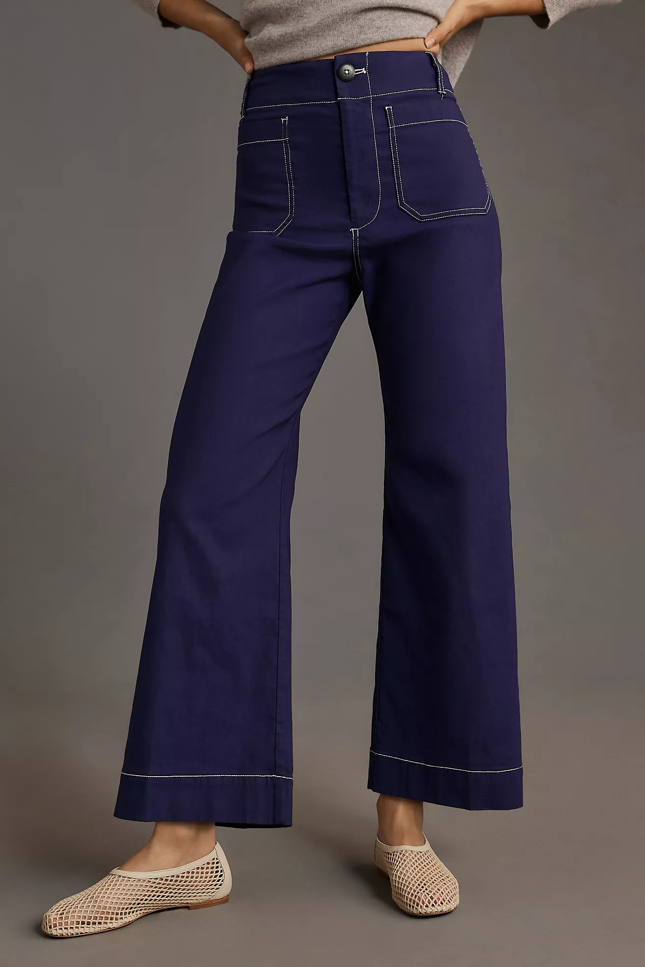 The Colette Cropped Wide-Leg Pants by Maeve: Contrast-Stitch Edition | Anthropologie (US)