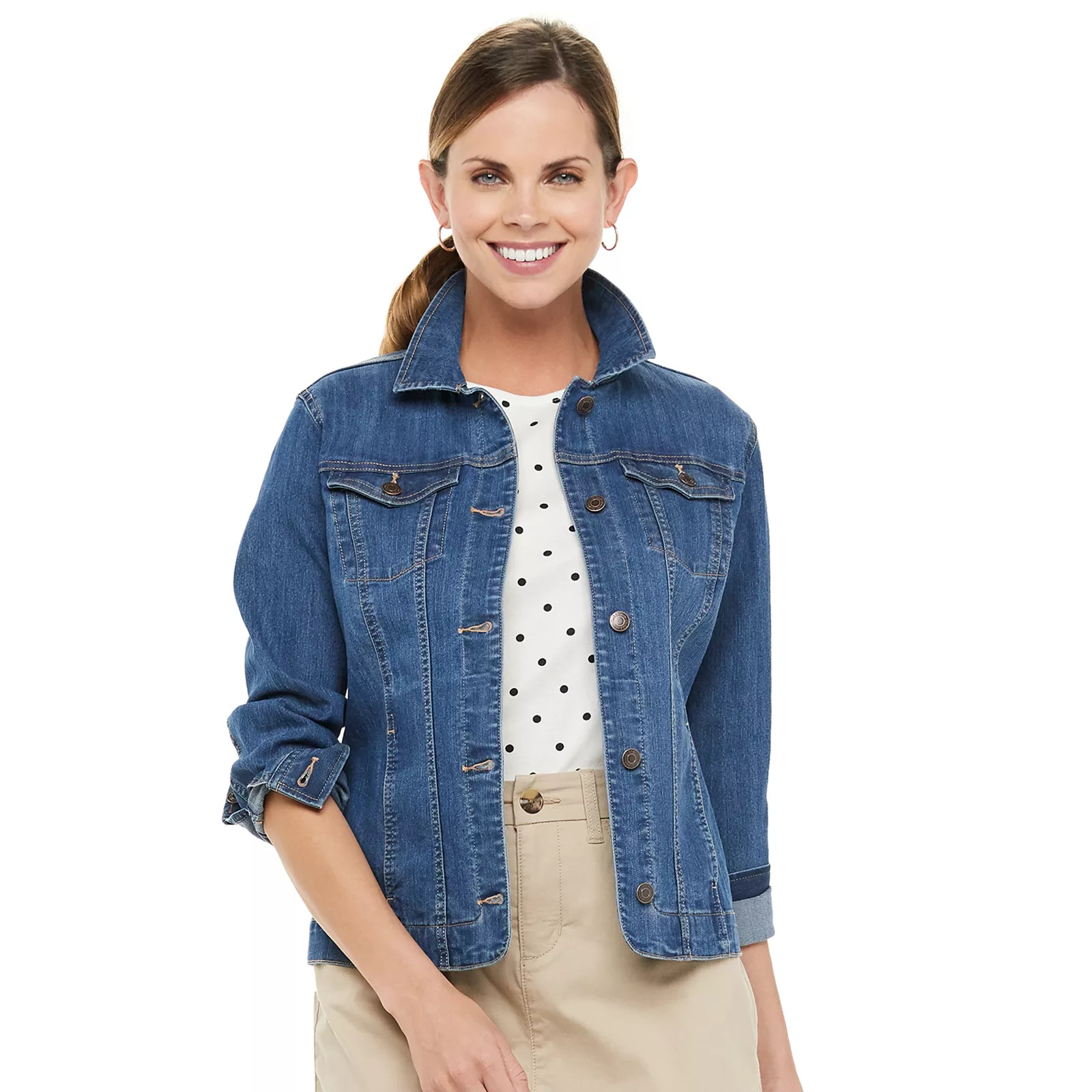 Women's Croft & Barrow Long Jean Jacket, Size: XS, Med Blue | Kohl's