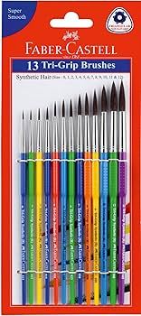 A.W.Faber-Castell I Pvt Ltd Tri-Grip Synthetic Hair Round Assorted Paint Brush, Set of 13 | Amazon (US)