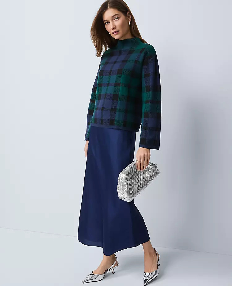 Plaid Mock Neck Sweater | Ann Taylor