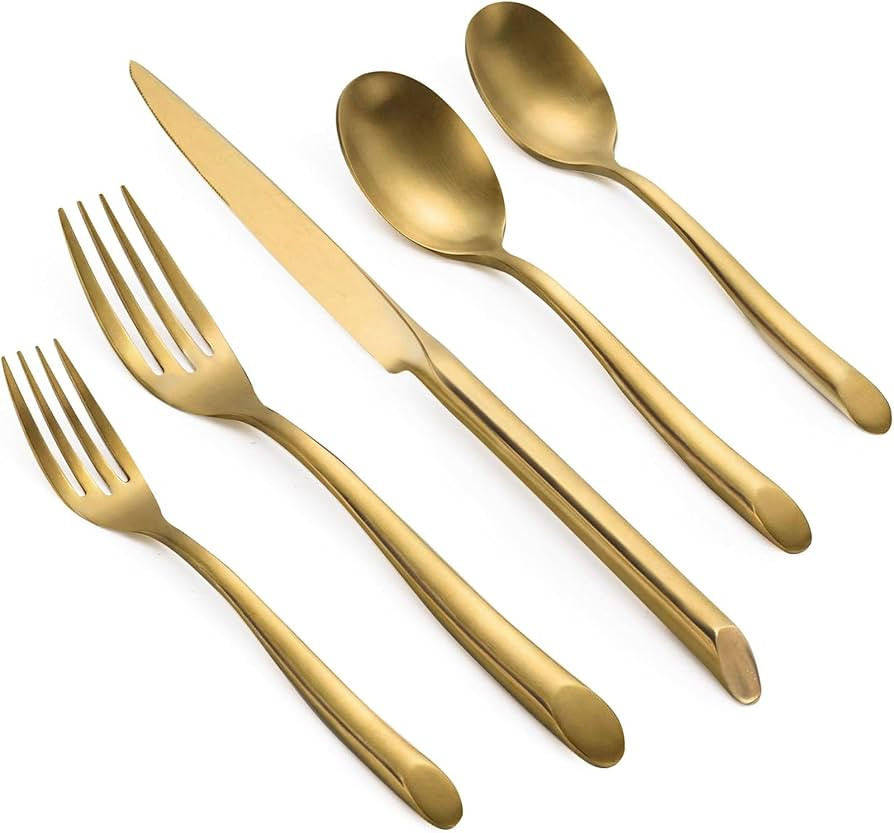 Gold 20-Piece Silverware Set, Elegant Stainless Steel Flatware Set, Cutlery Set Mirror Polished, ... | Amazon (US)