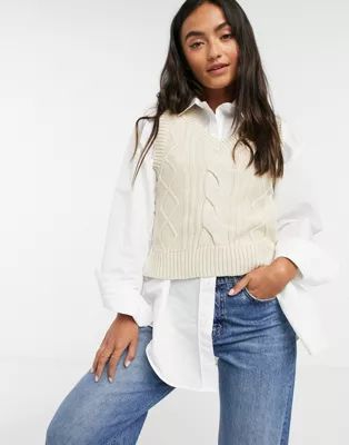 Monki Salina organic cotton knitted sweater vest in cream | ASOS (Global)