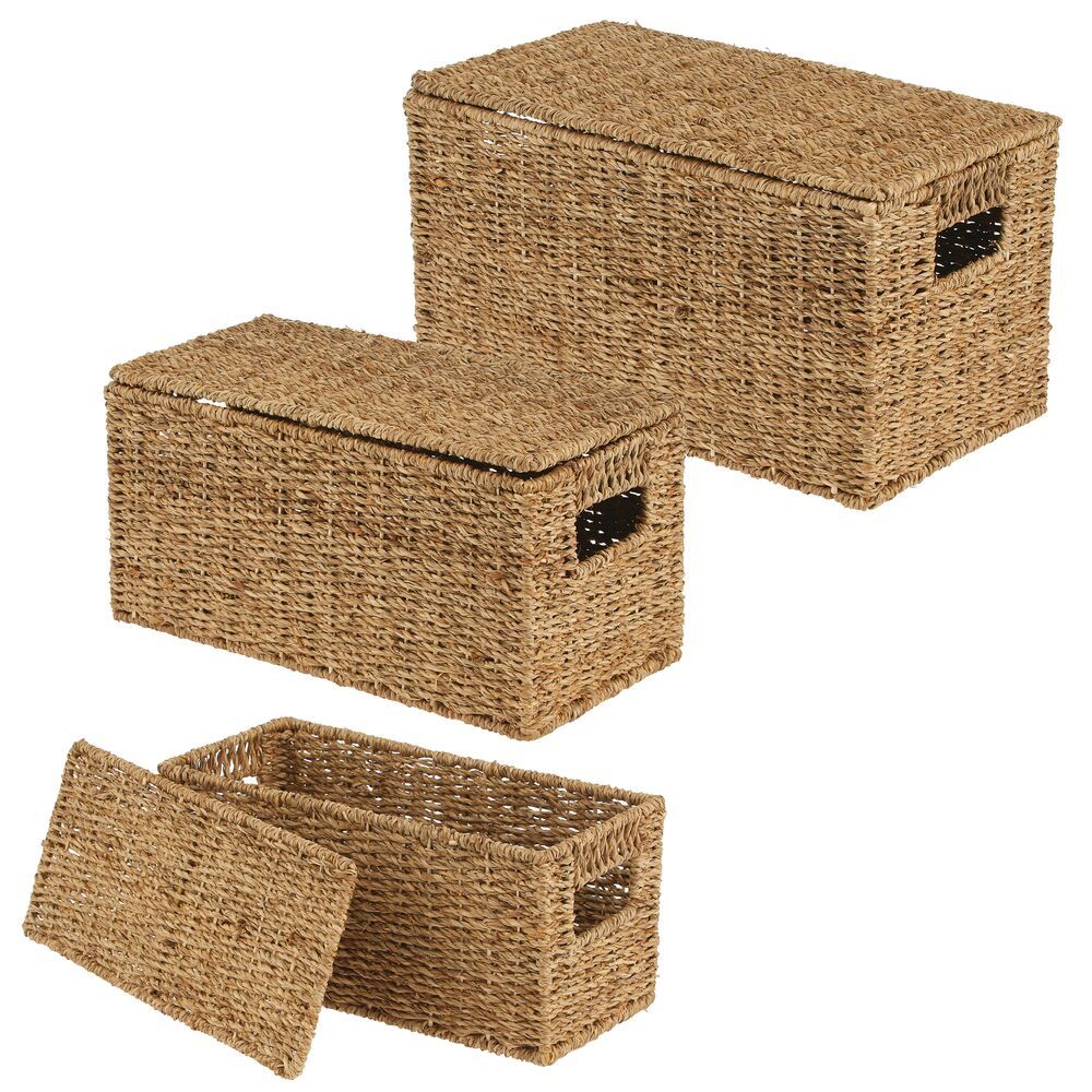 mDesign Natural Woven Seagrass Closet Storage Organizer Basket Bin with Removeable Lids to use in... | Walmart (US)