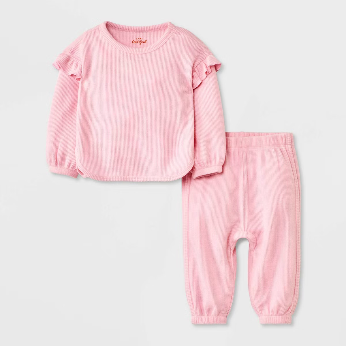 Baby Girls' 2pc Ruffle Cozy Thermal Sweatshirt & Jogger Pants Set - Cat & Jack™ | Target