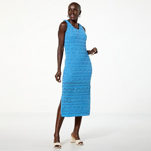 TWRHLL by Christie Brinkley Pointelle Sweater Knit Tank Dress - Blue - Size Small | HSN