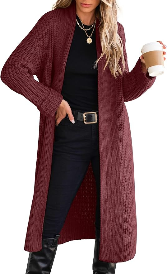 ANRABESS Women Knit Long Cardigan Long Sleeve Open Front Lapel Oversized Sweater Coat 2024 Fall D... | Amazon (US)