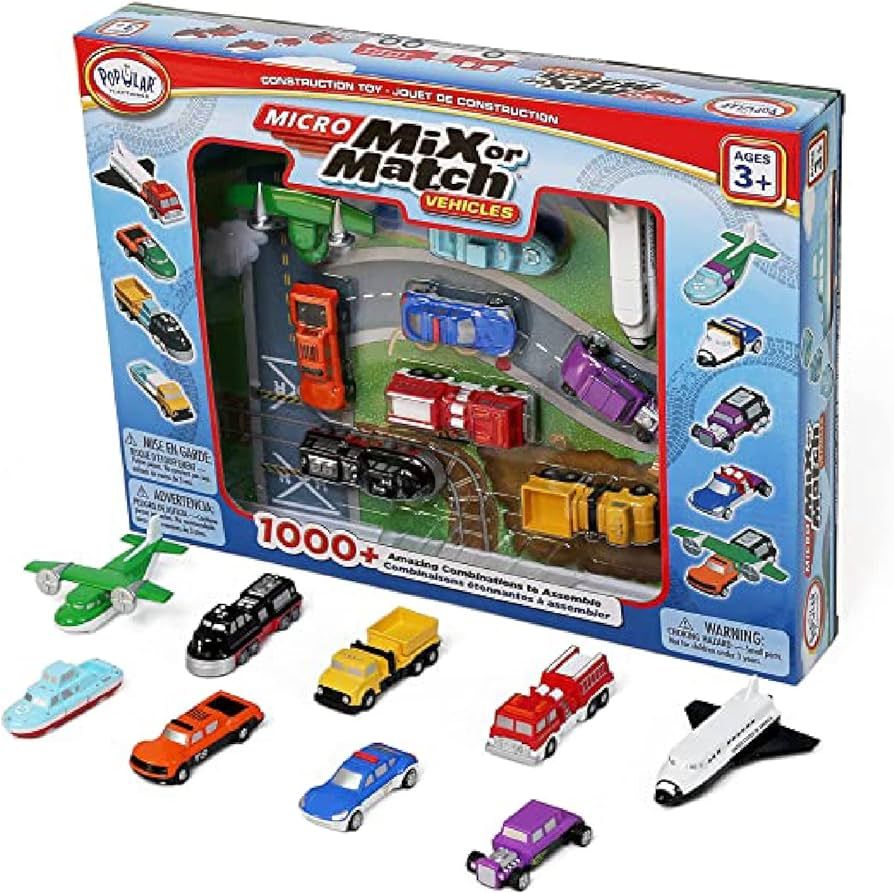 POPULAR PLAYTHINGS Mix or Match Vehicles, Snap Toy Play Set, Micro Vehicles | Amazon (US)