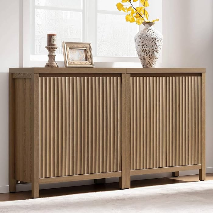 SICOTAS Sideboard Buffet Cabinet with Storage, Fluted Credenza Console Cabinet with Adjustable Sh... | Amazon (US)
