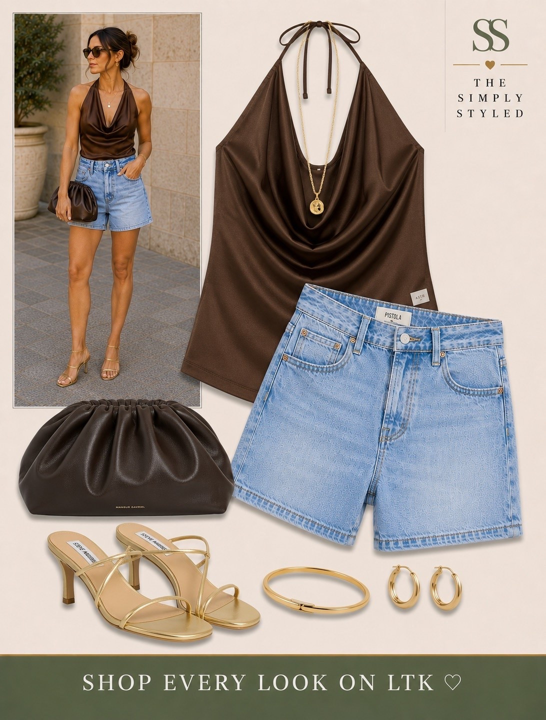 Summer date night, but make it effortless ✨

Featuring a chocolate satin halter top, light wash denim shorts, gold heeled sandals, statement clutch, and timeless gold jewelry for the perfect elevated summer look.

Keywords: date night outfit, satin halter top, denim shorts outfit, summer evening style, girls night outfit, vacation dinner look, elevated casual fashion, chic summer outfit, neutral style, capsule wardrobe.

Shop the complete look on LTK ♡

#LTKootd