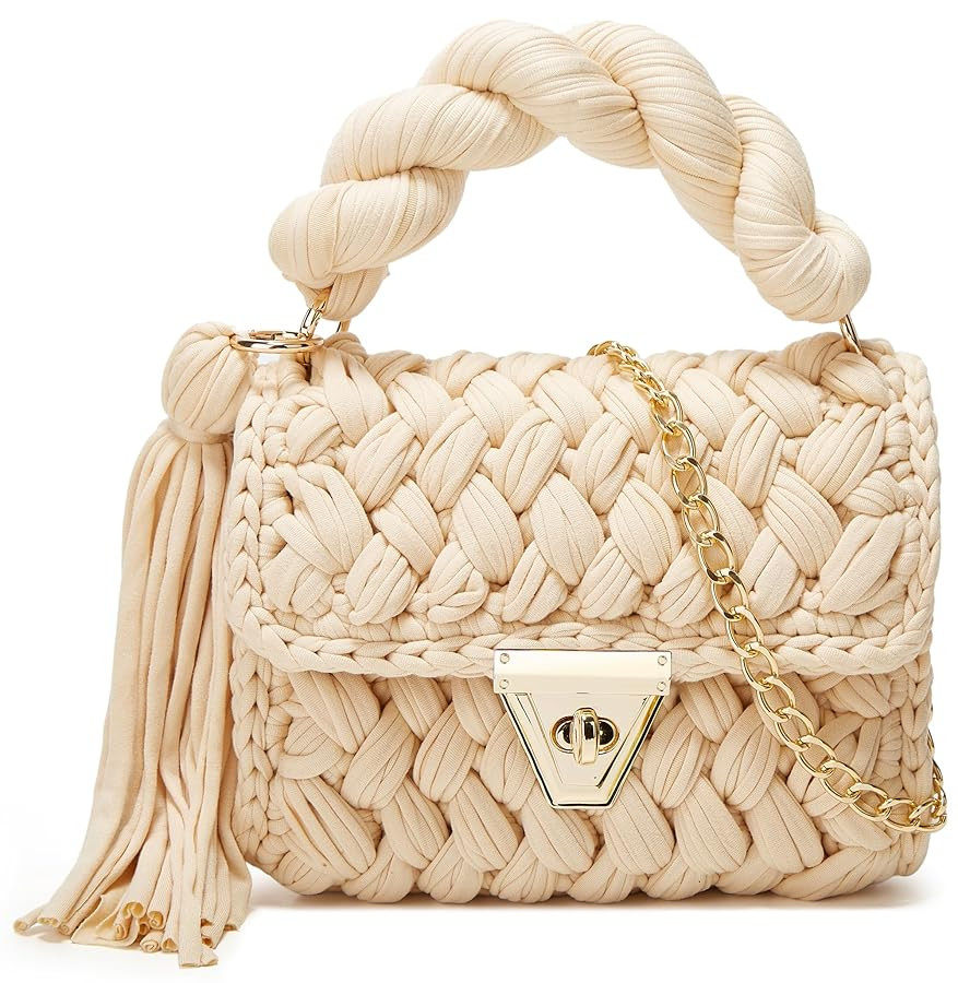 Chunky Yarn Knit Crochet Tote Purse Crossbody Bags for Women - Handwoven Evening Clutch Flap Shou... | Amazon (US)