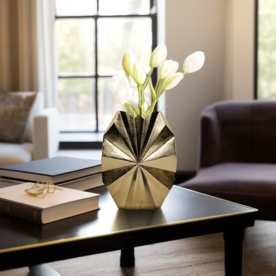 Modern Decorative Aluminum Vase with Sculptural Faceted Starburst Design - Contemporary Decorative Accent for Living Room, Bedroom, and Office Decor | Target