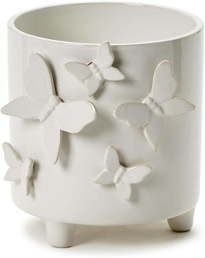 Two's Company Butterfly Footed Cachepot Vase, 5.75-Inch, Ceramic, White | Amazon (US)