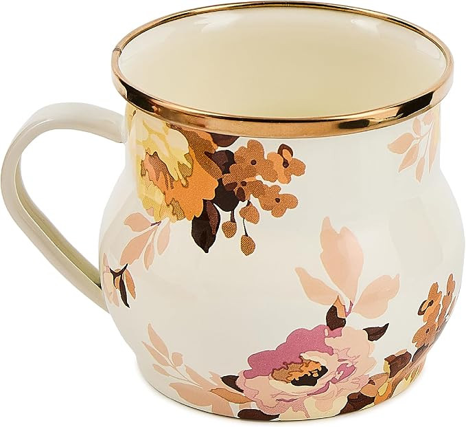 MACKENZIE-CHILDS Enamel Mug, Cute Enamelware Tea or Coffee Mug, Wild Rose White | Amazon (US)